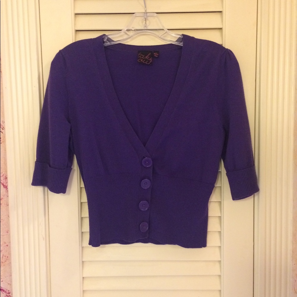 Shorts purple button cardigan